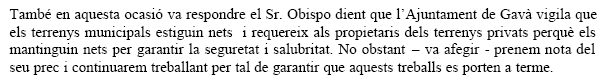 Resposta de l'Ajuntament de Gav&agrave; al prec del PPC de Gav&agrave; on es demanava una neteja de la brut&iacute;cia acumulada al voltant del Cam&iacute; de la Pava (25 de setembre de 2008)